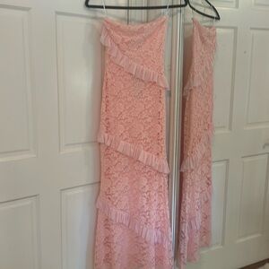 White fox pink lace maxi dress